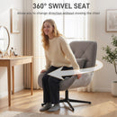 HOMCOM Swivel Accent Chair, Chenille Armchair With Lumbar Pillow, Light Grey