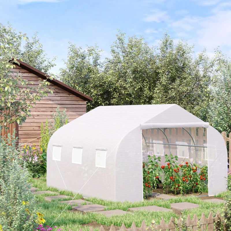 Outsunny Greenhouse Polytunnel 4.5 x 3 x 2m - White