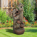Outsunny 2-in-1 Waterfall Fountain with Birdhouse, Resin Outdoor Fountain