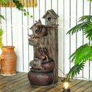 Outsunny 2-in-1 Waterfall Fountain with Birdhouse, Resin Outdoor Fountain