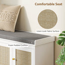 HOMCOM Shoe Storage Bench with Rattan Doors, Cushion, Entryway Shoe Bench