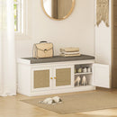HOMCOM Shoe Storage Bench with Rattan Doors, Cushion, Entryway Shoe Bench