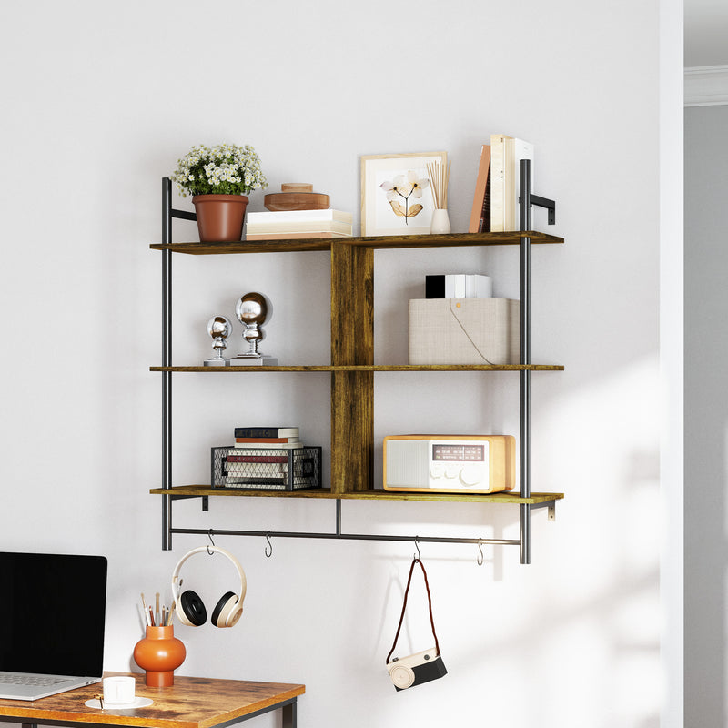 HOMCOM Wall Shelf Unit with 4 Hooks for Living Room