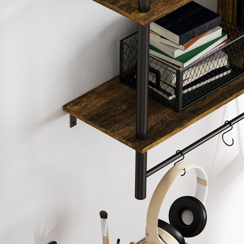 HOMCOM Wall Shelf Unit with 4 Hooks for Living Room