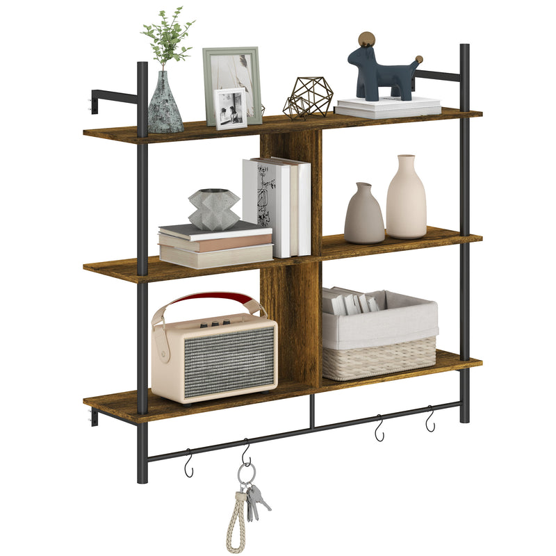 HOMCOM Wall Shelf Unit with 4 Hooks for Living Room