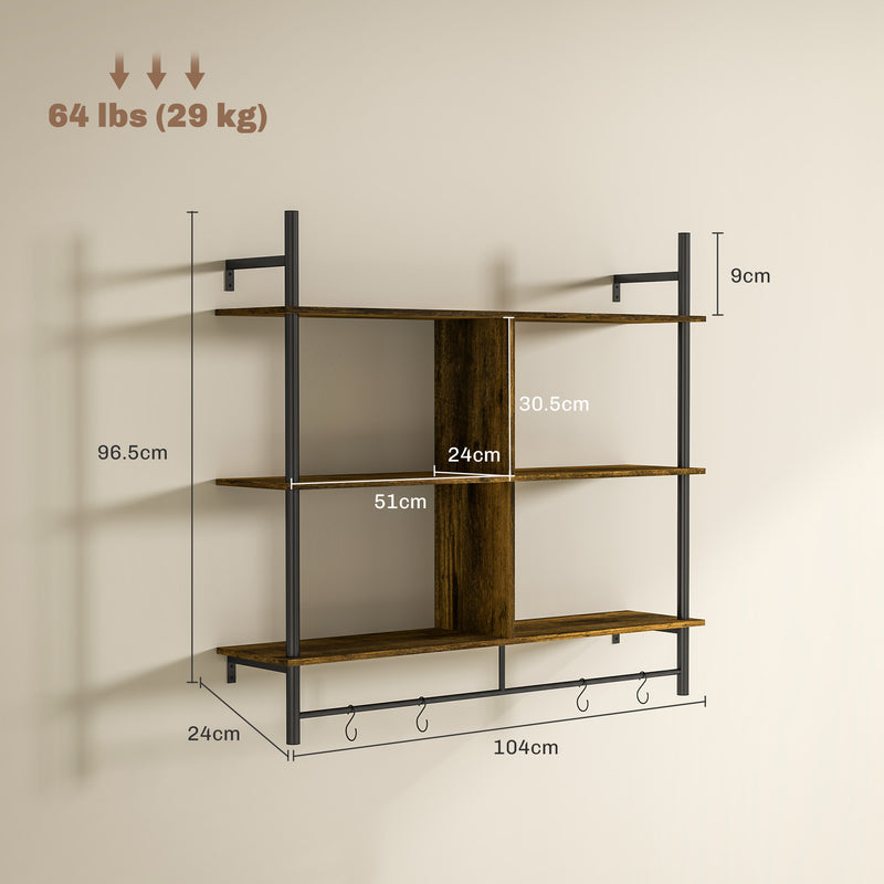 HOMCOM Wall Shelf Unit with 4 Hooks for Living Room