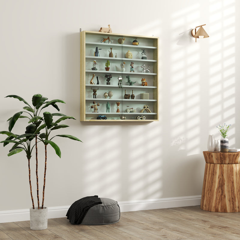 HOMCOM 7-Tier Wall Display Cabinet w/ Shelves Glass Doors