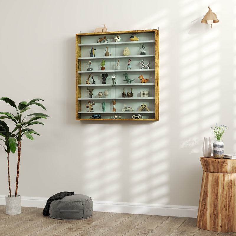 HOMCOM 7-Tier Wall Display Cabinet w/ Shelves Glass Doors
