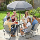 Outsunny 8 Piece Garden Dining Set With 6 Folding Chairs And Umbrella, Grey