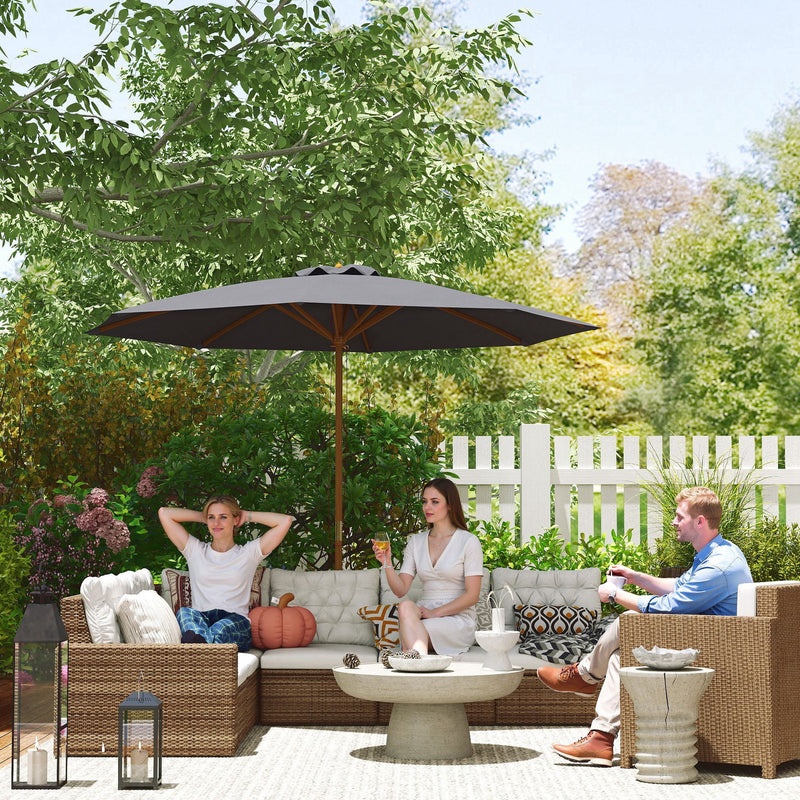 Outsunny Wooden Garden Parasol with Rope Pulley Mechanism and 8 Ribs
