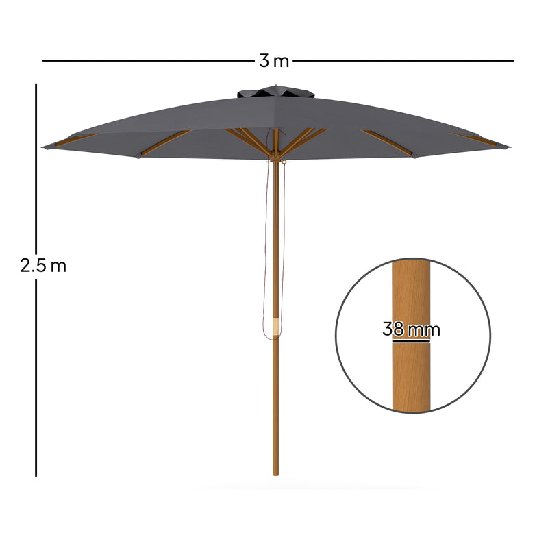 Outsunny Wooden Garden Parasol with Rope Pulley Mechanism and 8 Ribs