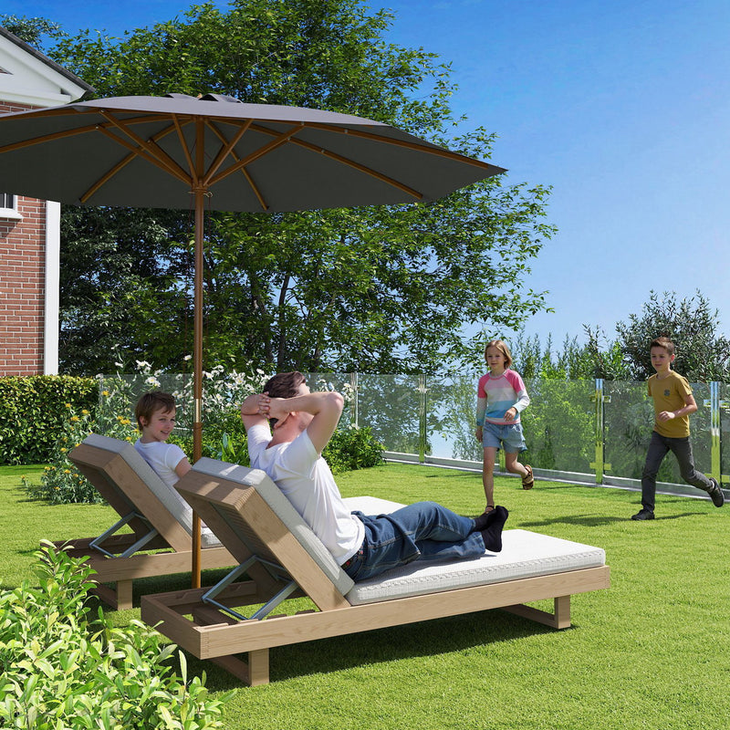 Outsunny Wooden Garden Parasol with Rope Pulley Mechanism and 8 Ribs