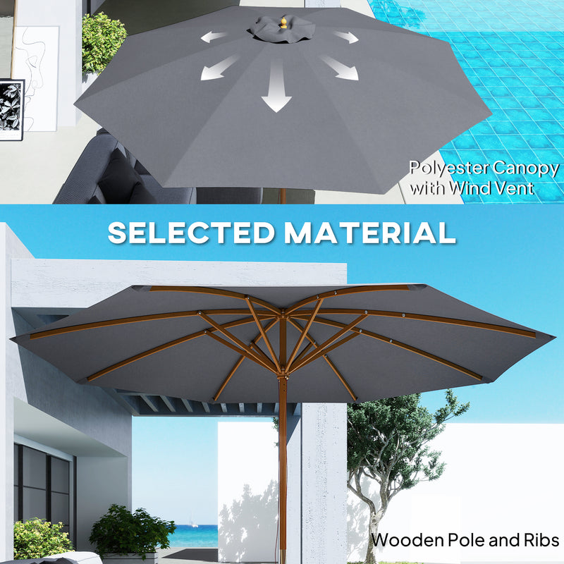 Outsunny Wooden Garden Parasol with Rope Pulley Mechanism and 8 Ribs