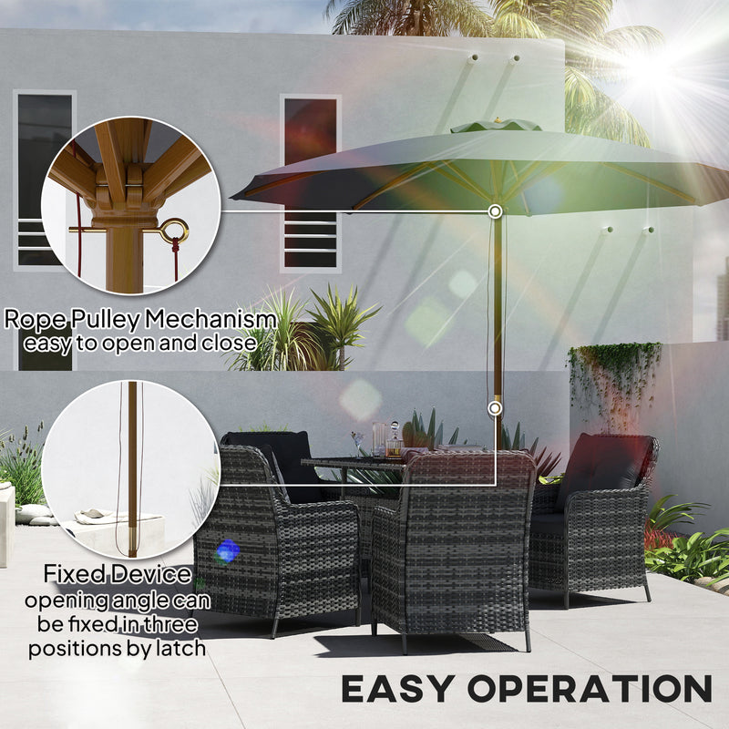 Outsunny Wooden Garden Parasol with Rope Pulley Mechanism and 8 Ribs