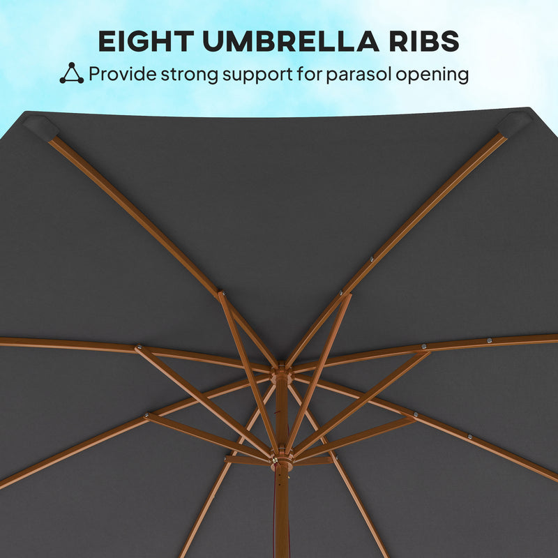 Outsunny Wooden Garden Parasol with Rope Pulley Mechanism and 8 Ribs