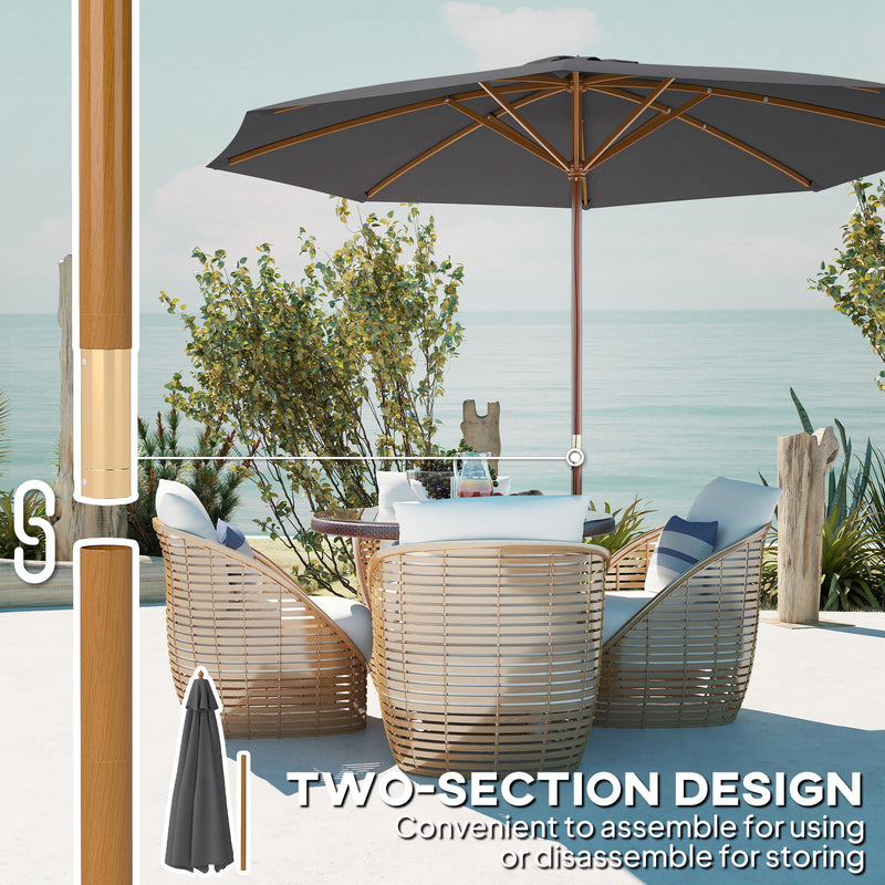Outsunny Wooden Garden Parasol with Rope Pulley Mechanism and 8 Ribs