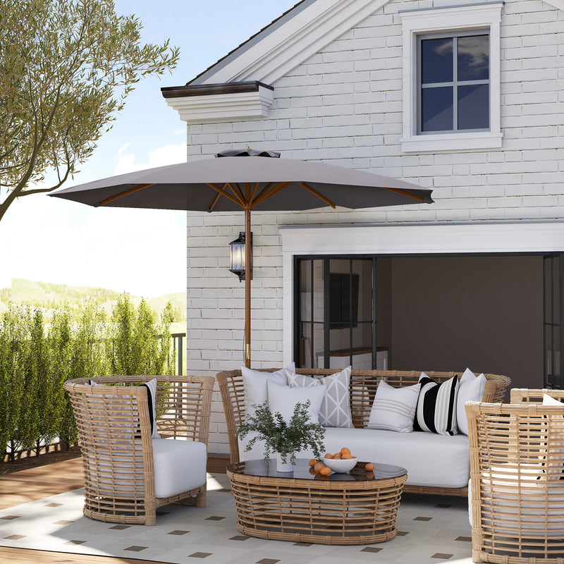 Outsunny Wooden Garden Parasol with Rope Pulley Mechanism and 8 Ribs