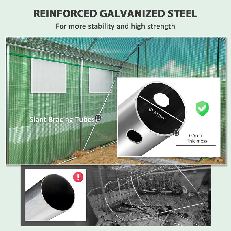 Outsunny Polytunnel Greenhouse with 3 Roll-up Doors, Green