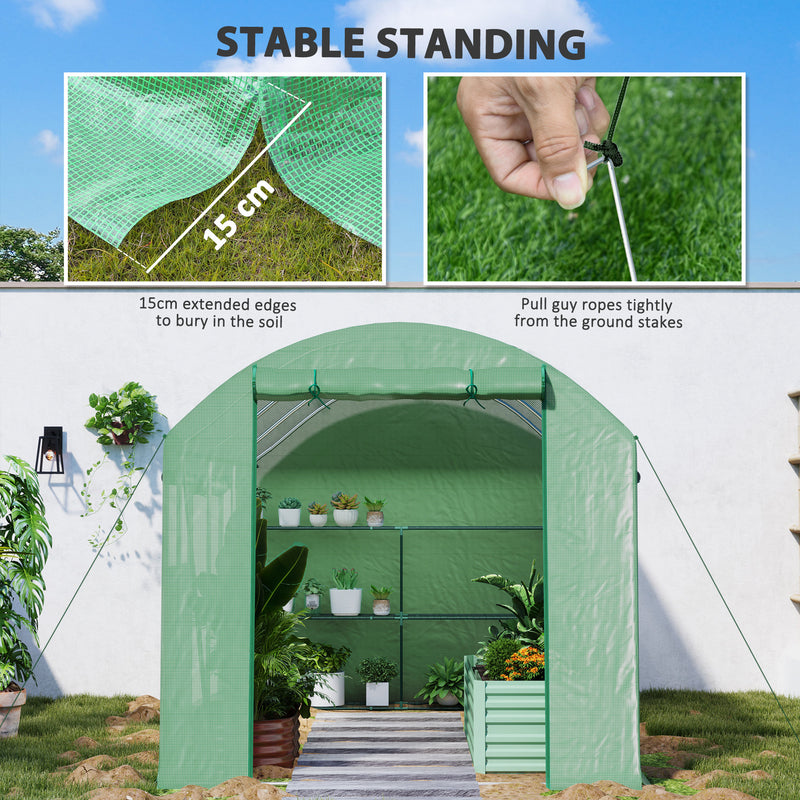 Outsunny Polytunnel Greenhouse with 3 Roll-up Doors, Green