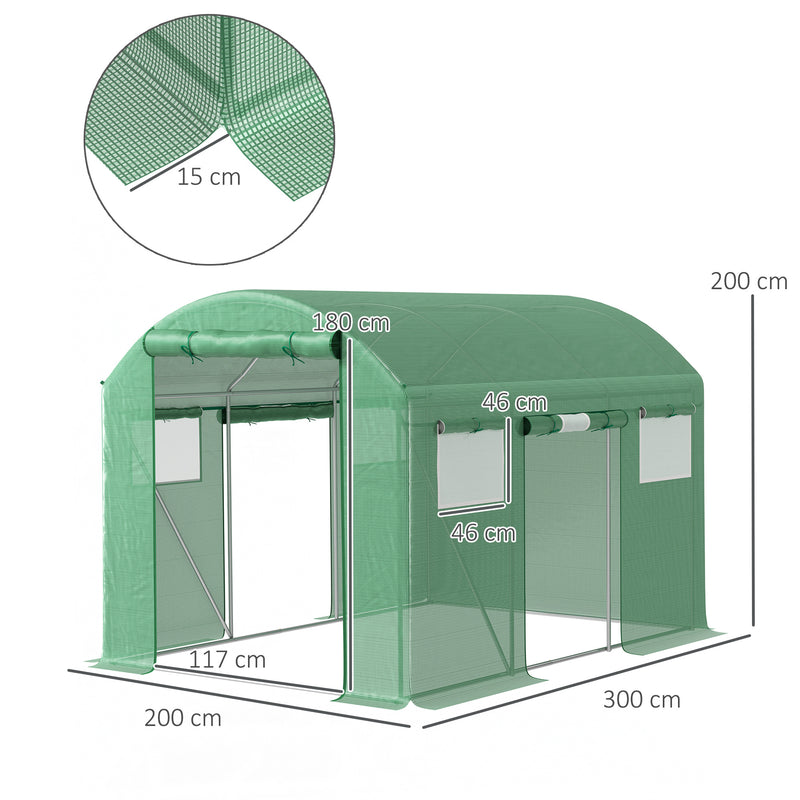 Outsunny Polytunnel Greenhouse with 3 Roll-up Doors, Green