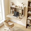 HOMCOM Wall Mounted Table w/ Space Saving Storage Compartments, Oak