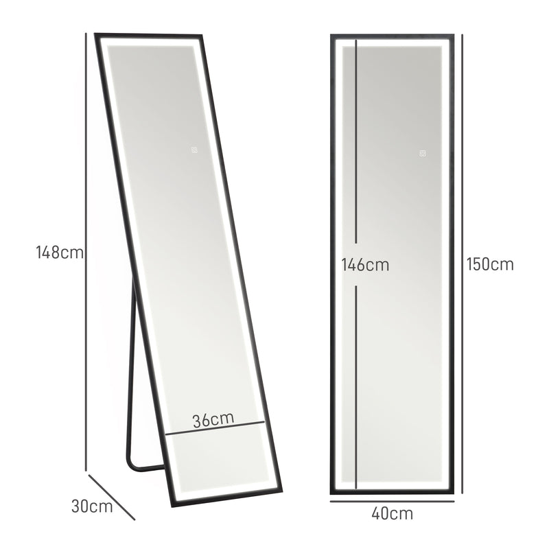 HOMCOM 150 x 40cm Full Length Mirror w/ Adjustable Lights Metal Frame Black