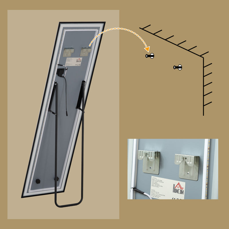 HOMCOM 150 x 40cm Full Length Mirror w/ Adjustable Lights Metal Frame Black