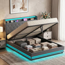 HOMCOM Lift up Storage Bed Frame with RGB LED Lights Dark Grey