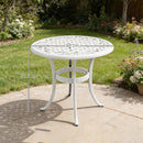 Outsunny 60cm Round Garden Table With Cast Aluminium Frame, White