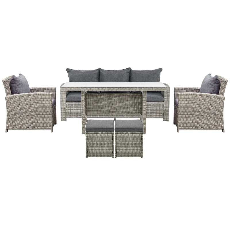 Outsunny Outdoor Rattan Sofa Dining Set 6 Piece - Light Grey