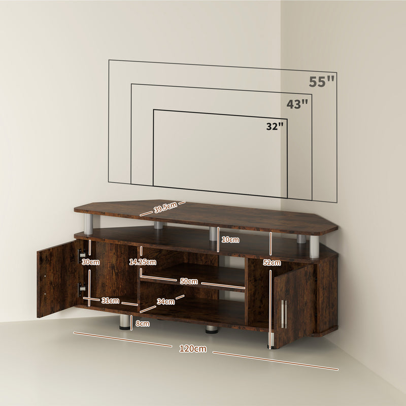 HOMCOM TV Unit Cabinet With Storage Shelves Entertainment Center Rustic Brown