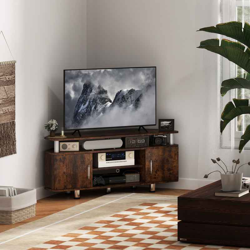 HOMCOM TV Unit Cabinet With Storage Shelves Entertainment Center Rustic Brown