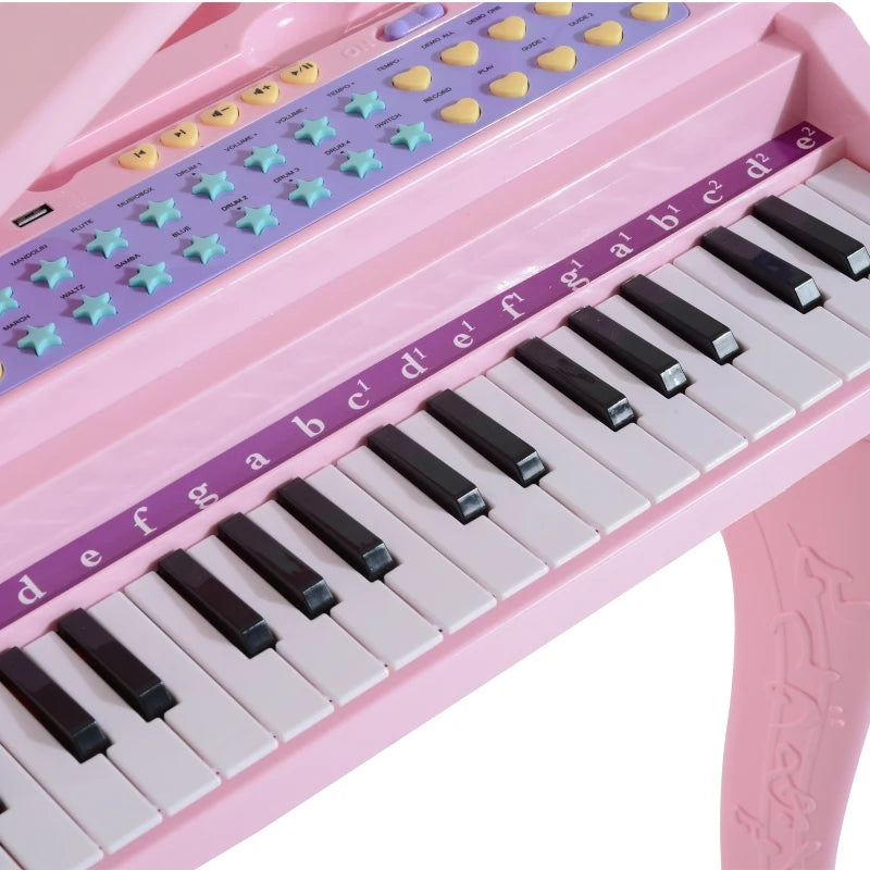 HOMCOM Mini Electronic Piano W/Stool-Pink