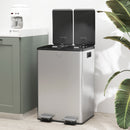 HOMCOM Dual Kitchen Bin Pedal Bin for Recycling and Waste, Silver Tone