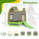 7 Feet Hexagonal Trampoline with Slide and Safety Enclosure Net-Green