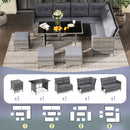 7 Pieces Patio Dining Furniture Set Outdoor PE Rattan Sectional Sofa Set-Grey