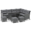 7 Pieces Patio Dining Furniture Set Outdoor PE Rattan Sectional Sofa Set-Grey