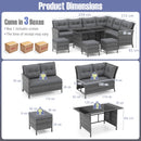 7 Pieces Patio Dining Furniture Set Outdoor PE Rattan Sectional Sofa Set-Grey