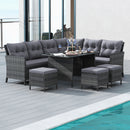 7 Pieces Patio Dining Furniture Set Outdoor PE Rattan Sectional Sofa Set-Grey