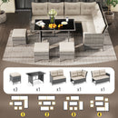 7 Pieces Patio Dining Furniture Set Outdoor PE Rattan Sectional Sofa Set-Off White