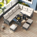 7 Pieces Patio Dining Furniture Set Outdoor PE Rattan Sectional Sofa Set-Off White