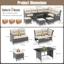 7 Pieces Patio Dining Furniture Set Outdoor PE Rattan Sectional Sofa Set-Off White