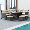 7 Pieces Patio Dining Furniture Set Outdoor PE Rattan Sectional Sofa Set-Off White