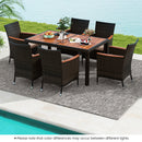 7 Pieces Patio Wicker Dining Set Acacia Wood Table And 6 Stackable Chairs