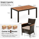 7 Pieces Patio Wicker Dining Set Acacia Wood Table And 6 Stackable Chairs