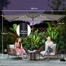 Outsunny 3 x 2 m Garden Parasol Umbrella with Light, Outdoor Patio Umbrella