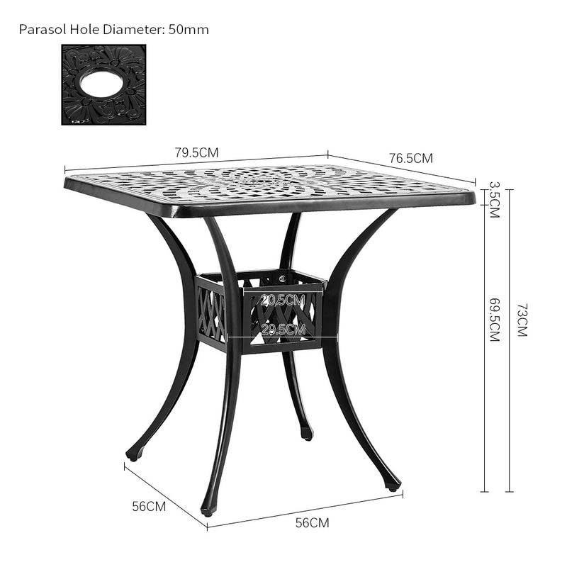 Garden Sanctuary Cast Aluminum Square Outdoor Dining Table Black