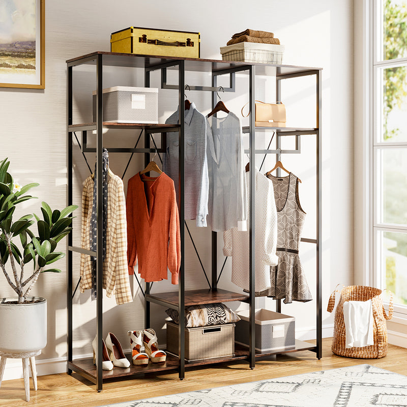 Livingandhome Large Freestanding Clothing Rack with Storage Shelves