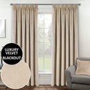 Luxury Enhanced Living Cream Velvet, Supersoft, 100% Blackout, Thermal Curtains with Tape Top - Pair
