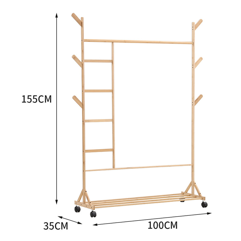Livingandhome Bamboo Clothes Rack with Bottom Shelf Shoe Clothing Organizer